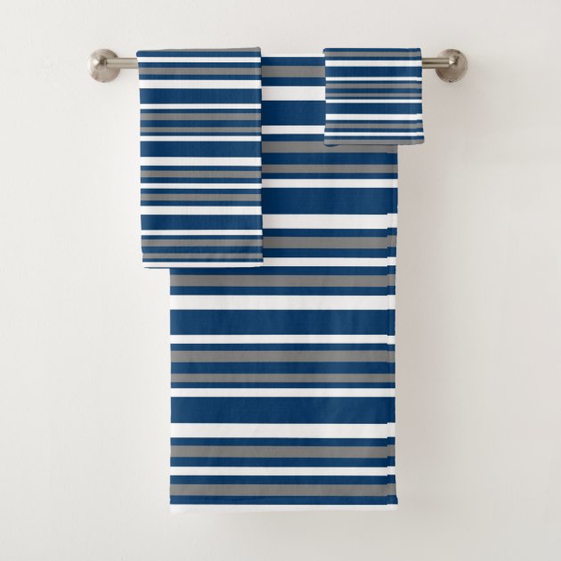 blue and white striped bath towels