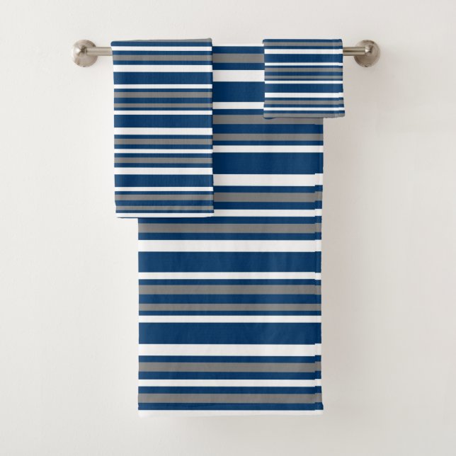 Gray Blue and White Stripes Bath Towel Set (Insitu)