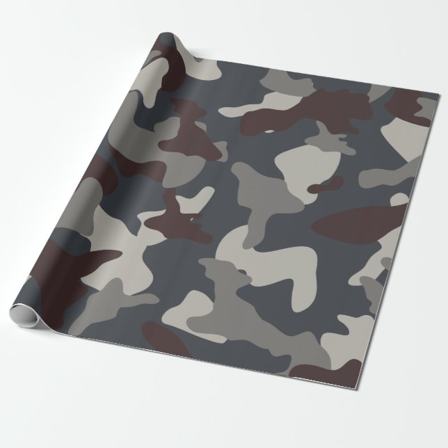 Gray Blue army camo camouflage pattern Wrapping Paper (Unrolled)