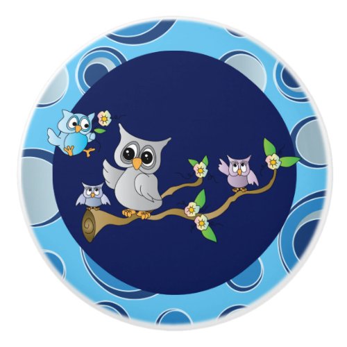 Gray  Blue Baby Owl  Nursery Theme Ceramic Knob