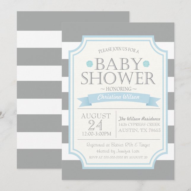 Gray & Blue Baby Shower Invitation (Front/Back)