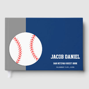 Gray Blue Baseball Bar Mitzvah Guest Book