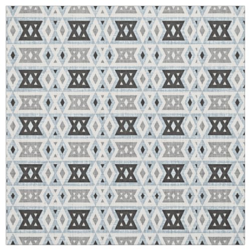 Gray Blue Black Eclectic Ethnic Look Fabric