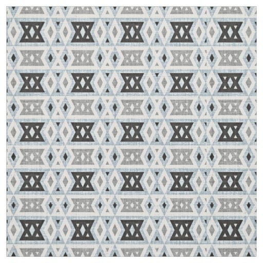 Gray Blue Black Eclectic Ethnic Look Fabric