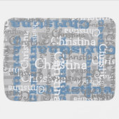 Gray Blue Boys Name Collage Personalized Baby Blanket (Horizontal)