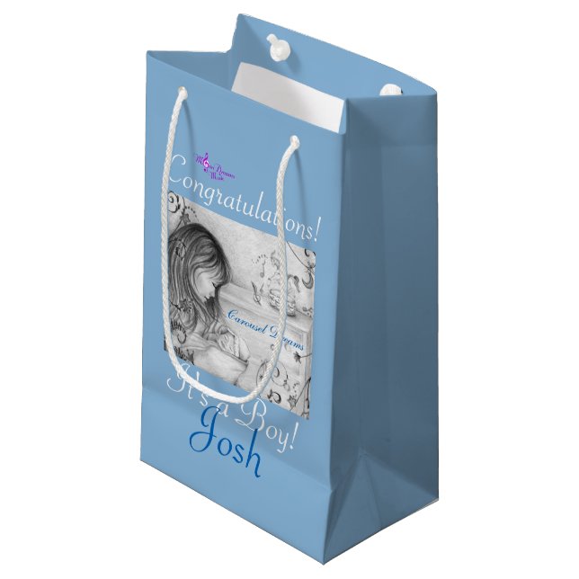 Gray & Blue Carousel Dreams Custom Small Gift Bag (Front Angled)