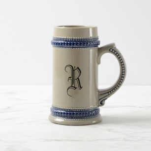 Gray & Blue Ceramic Beer Stein with Custom Initial