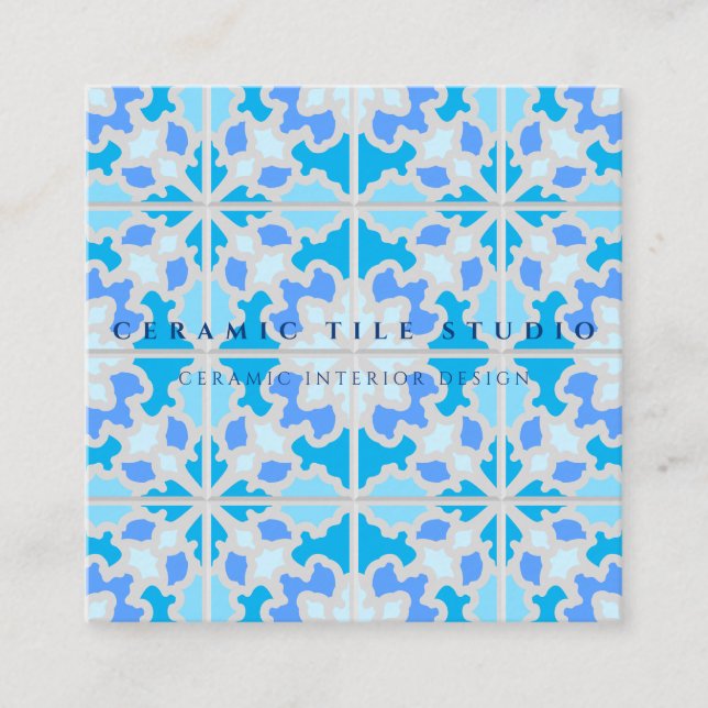 Gray Blue Ceramic Tile Square Business Card (Front)