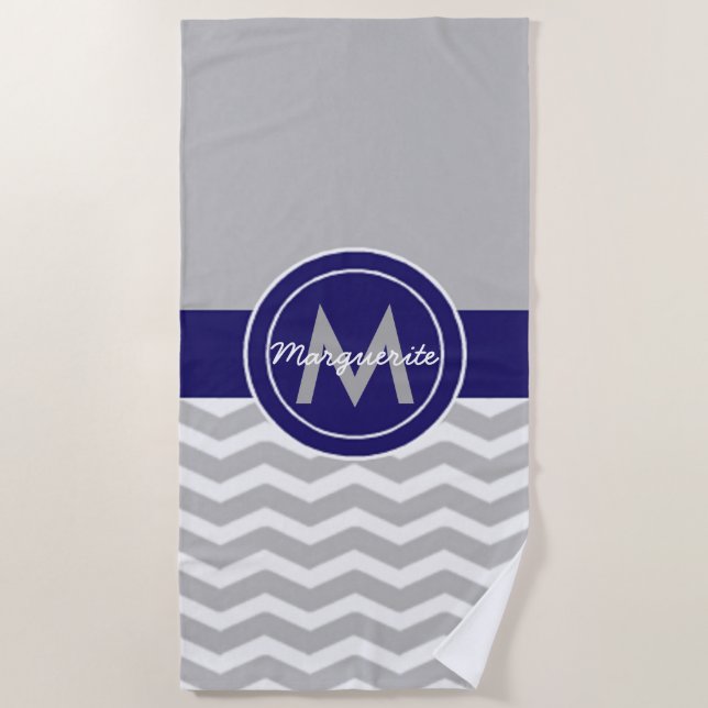 Gray Blue Chevron Beach Towel (Front)