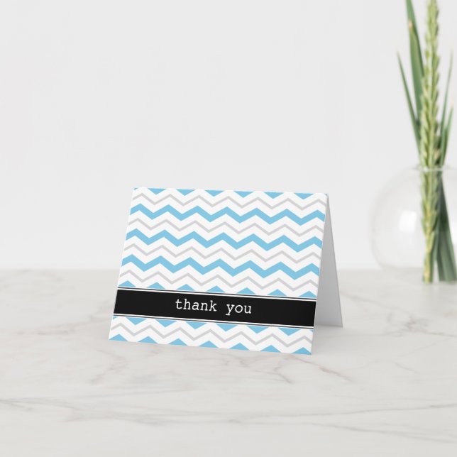 Gray & Blue Chevron custom Thank You Cards (Front)