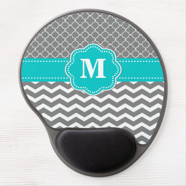 Gray Blue Chevron Monogram Mousepad (Front)