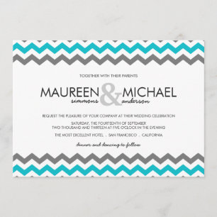 Gray & Blue Chevron Zig Zag Wedding Invitations