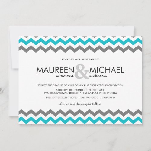 Gray &amp; Blue Chevron Zig Zag Wedding Invitations