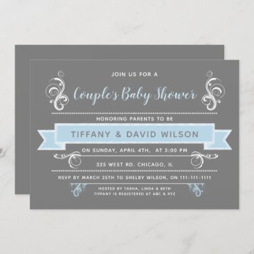 gray blue Couples Baby shower Invitation