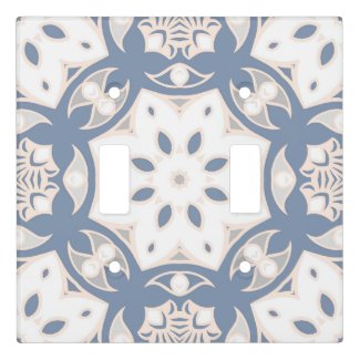 Gray Blue Cream White Ethnic Geometric Pattern Light Switch Cover