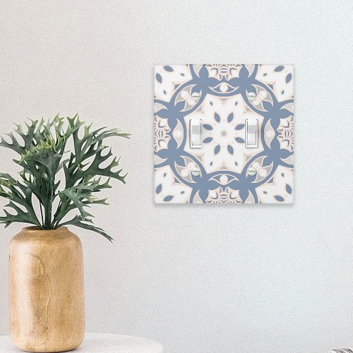 Gray Blue Cream White Ethnic Geometric Pattern Light Switch Cover