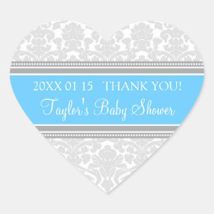 Gray Blue Damask Baby Shower Favor Stickers