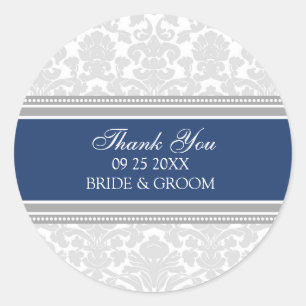 Gray Blue Damask Thank You Wedding Favor Tags