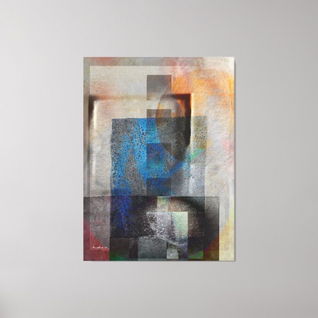 Gray & Blue Geometric Industrial Grunge Art 6 Canvas Print (Front)