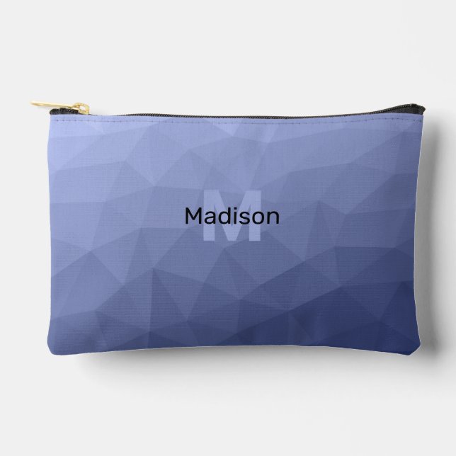 Gray blue geometric mesh pattern Monogram Accessory Pouch (Front)