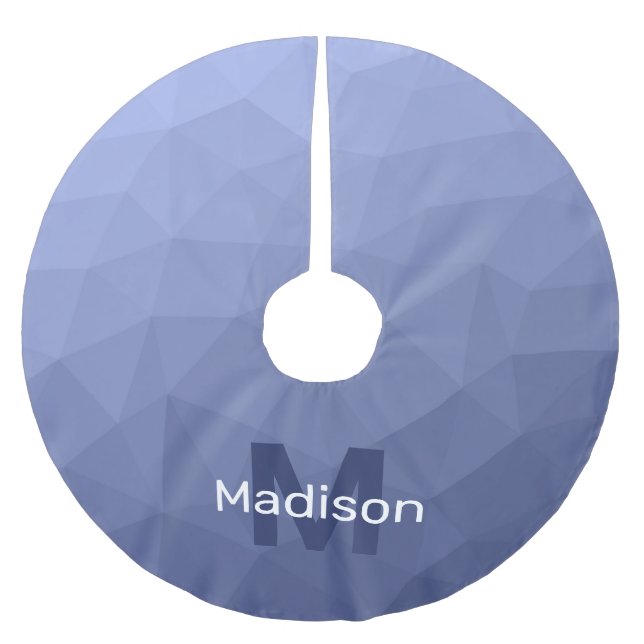 Gray blue geometric mesh pattern Monogram Brushed Polyester Tree Skirt (Front)