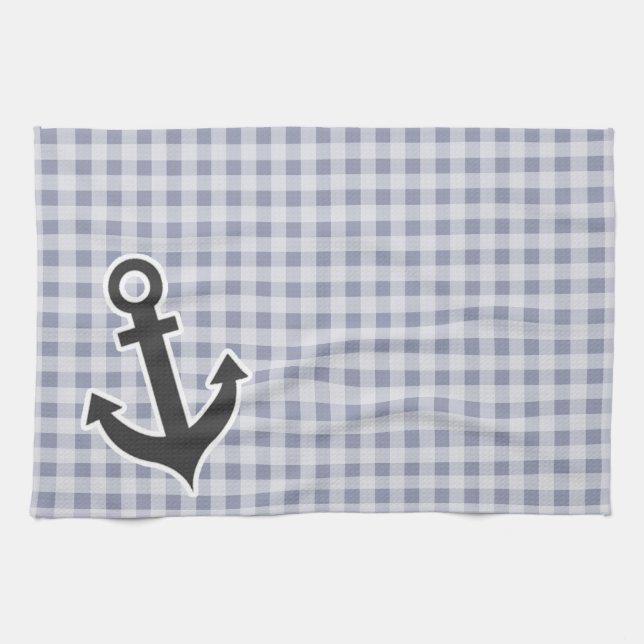 Gray-Blue Gingham; Anchor Towel (Horizontal)