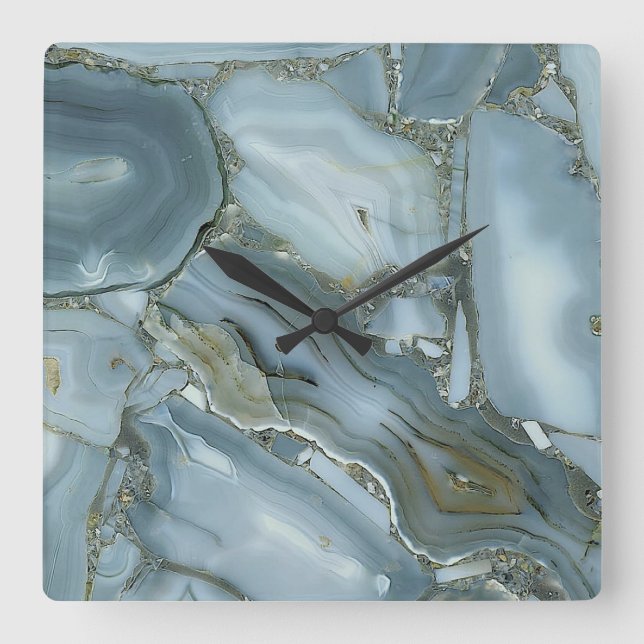 Gray/ Blue/ Gold agate printed acrylic wall clock (Front)