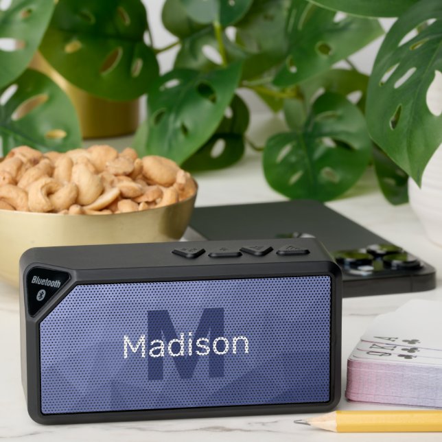 Gray blue gradient geometric mesh pattern Monogram Bluetooth Speaker (Insitu(Table))