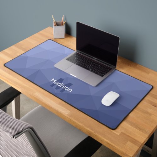 Gray blue gradient geometric mesh pattern Monogram Desk Mat