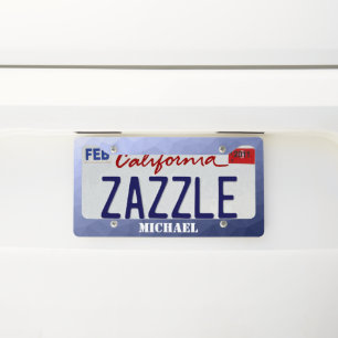 Gray blue gradient geometric mesh pattern Monogram License Plate Frame