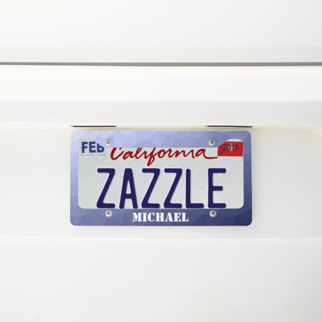 Gray blue gradient geometric mesh pattern Monogram License Plate Frame (On Car)