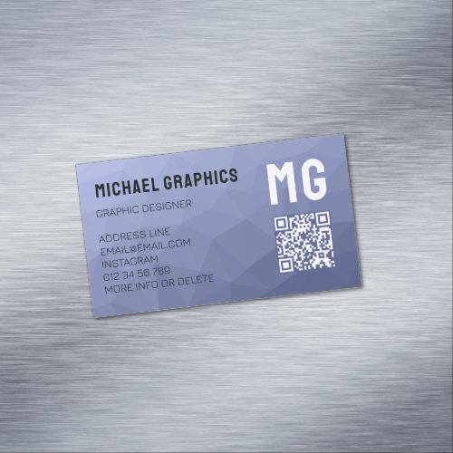 Gray blue gradient geometric mesh pattern QR code Business Card Magnet