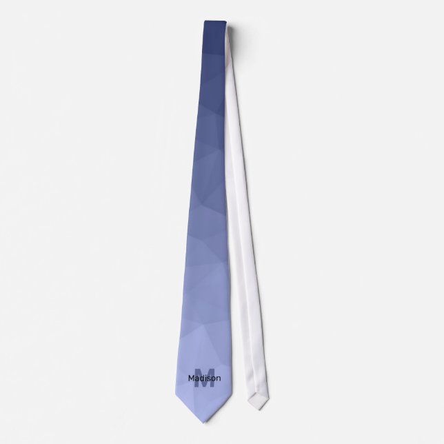 Gray blue gradient geometry mesh pattern Monogram Neck Tie (Front)