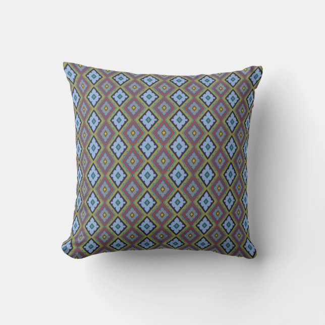 Gray Blue Green Diamond Pattern Throw Pillow (Front)