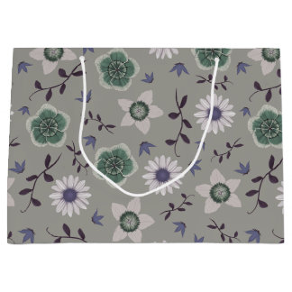 Gray Blue & Green Modern Wildflower Botanical Large Gift Bag
