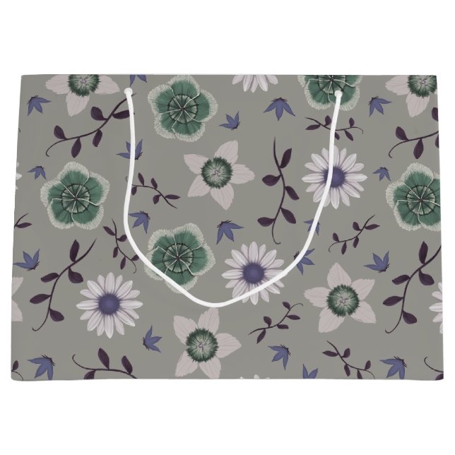 Gray Blue & Green Modern Wildflower Botanical Large Gift Bag (Front)