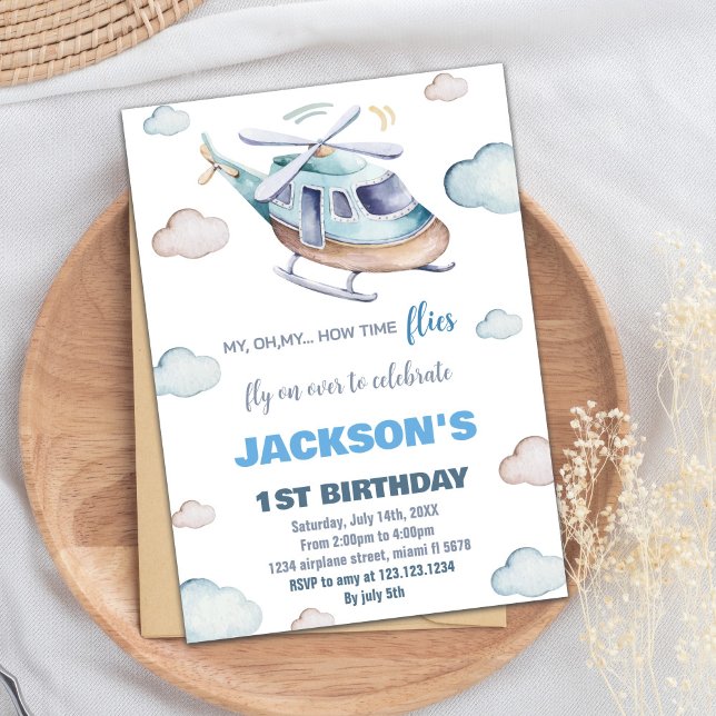 Gray Blue Helicopter Birthday Invitations (Gray Blue Helicopter Birthday Invitations)