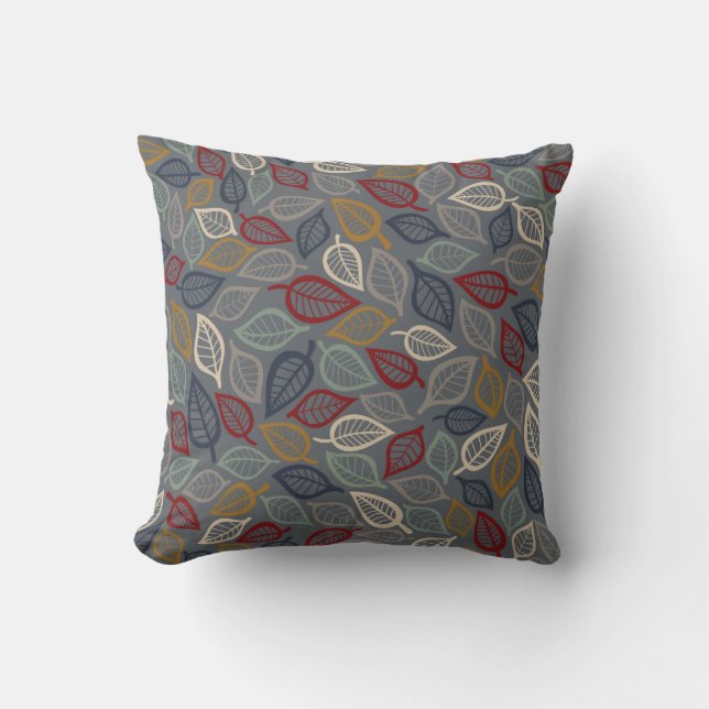 Gray & Blue Leaf Decorative Throw Pillow (Front)
