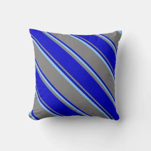 Gray, Blue & Light Sky Blue Colored Stripes Pillow