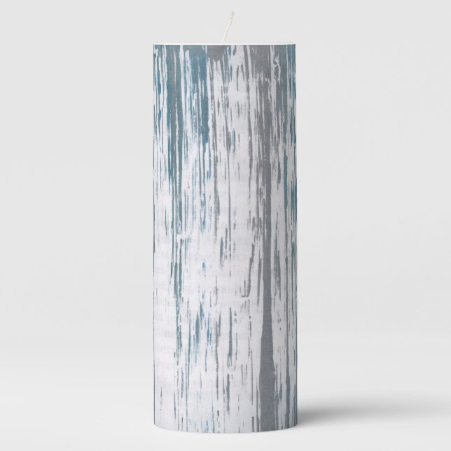 Gray blue lines abstract painting art pillar candle (Front)