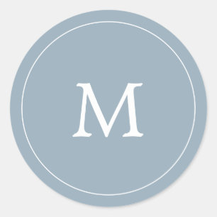 gray blue minimalist simple monogram wedding classic round sticker