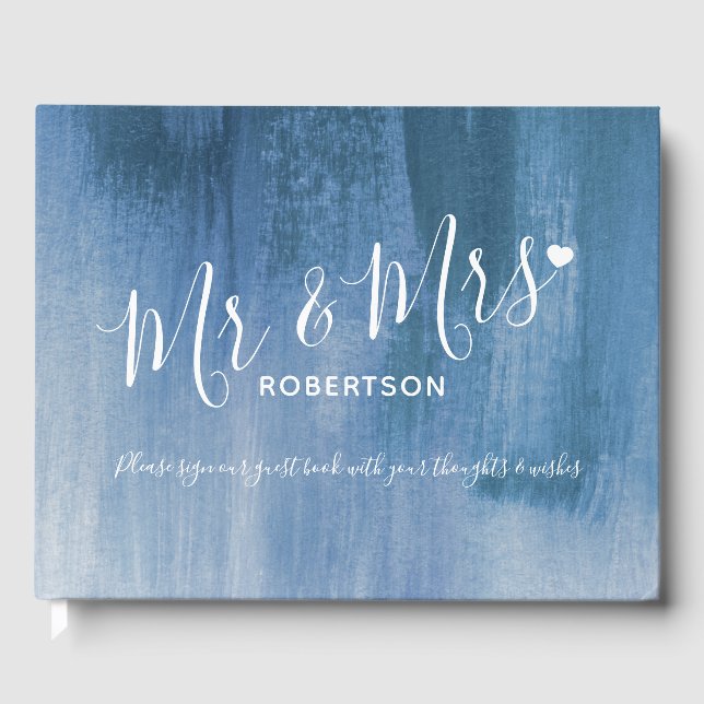 Gray blue modern art custom wedding guest book (Front)