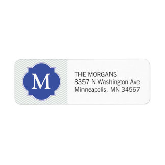 Gray & Blue Modern Chevron Custom Monogram Label