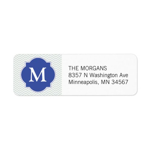 Gray  Blue Modern Chevron Custom Monogram Label