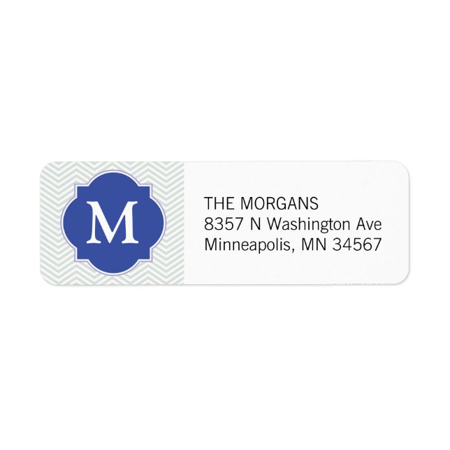 Gray & Blue Modern Chevron Custom Monogram Label (Front)