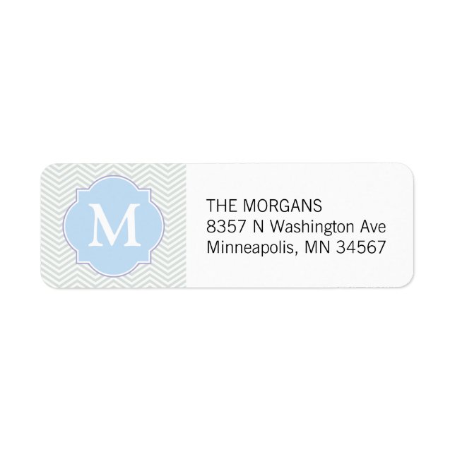 Gray & Blue Modern Chevron Custom Monogram Label (Front)