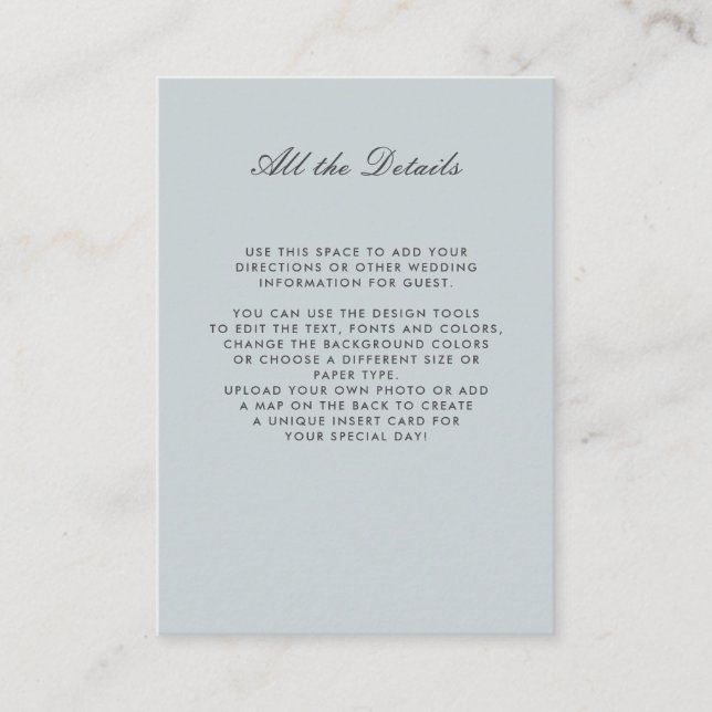 Gray Blue monochrome  WEDDING Details Directions Enclosure Card (Front)