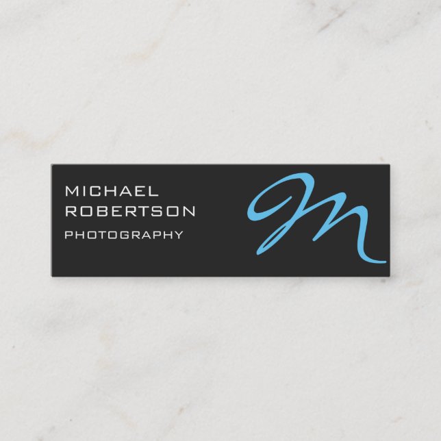 Gray Blue Monogram Photographer Business Card (Front)