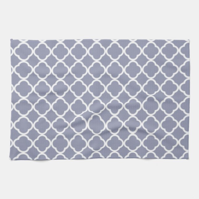 Gray-Blue Moroccan Quatrefoil Kitchen Towel (Horizontal)