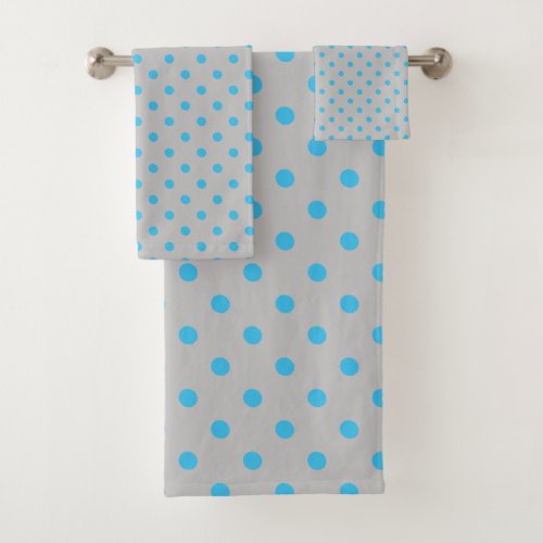 Gray Blue Polka Dot Bath Towel Set